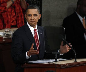 Barack Obama durante su informe sobre el estado de la nación, ayer en el Capitolio