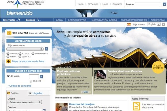 Página web de AENA (Aeropuertos Españoles y Navegación Aérea)