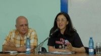 Intervención de Gloria La Riva, durante el panel acerca de la libertad de prensa en los Estados Unidos, realizado en el Instituto Internacional de Periodismo "José Martí", en La Habana, Cuba, el 3 de mayo de 2011. AIN FOTO/Oriol de la Cruz