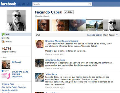 Página de facebook convocando una concentración para condenar el asesinato de Facundo Cabral