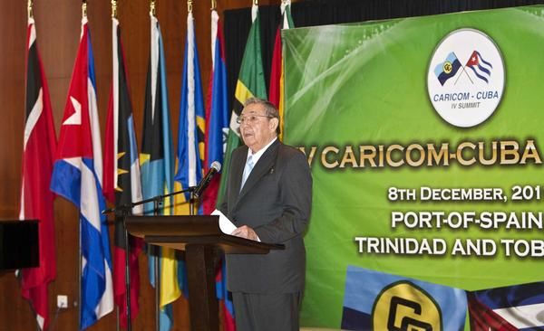 El General de Ejército Raúl Castro Ruz, presidente de los Consejos de Estado y de Ministros de Cuba, interviene en la inauguración de la IV Cumbre CARICOM-CUBA