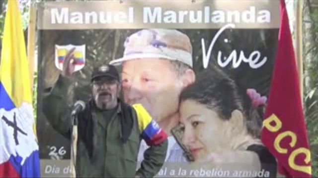 Mensaje videograbado en las Montañas de Colombia de Londoño Echeverri (alias Timochenko), máximo comandante de las Fuerzas Armadas Revolucionarias de Colombia-Ejército del Pueblo (FARC-EP), trasmitido desde el Palacio de Convenciones de La Habana, Cuba.