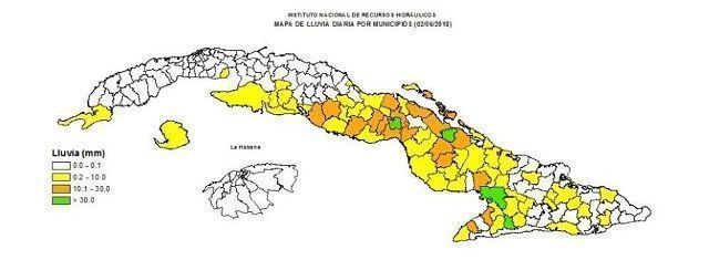 En siete provincias del centro y del oriente se concentraron las lluvias. Mapa: Cortesía Inrh